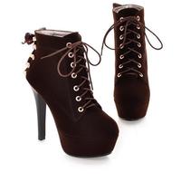 Cute Black High Heel Boots with Lace Detail - Thumbnail 3