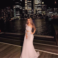 Sexy Prom Dresses One-shoulder Two Piece Long Sleeves Satin Mermaid Prom Evening Dresses E89 - Thumbnail 2