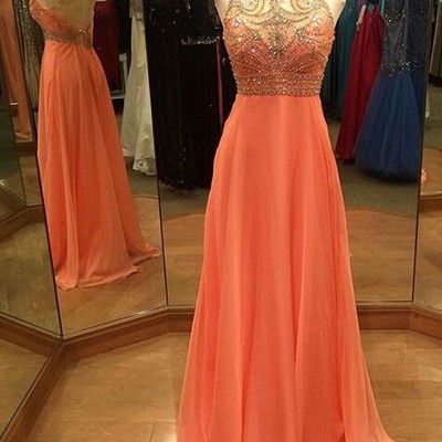 Scoop neck a-line chiffon prom dresses crystals beaded women party dresses