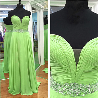 Green chiffon prom dresses crystals floor length women party dresses - Thumbnail 3