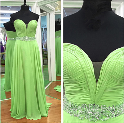 Green Chiffon Prom Dresses Crystals Floor Length Women Party Dresses