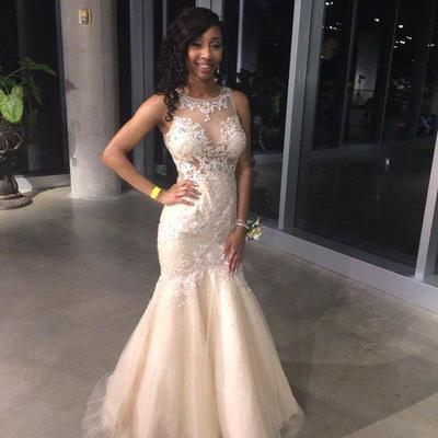 Sexy mermaid tulle prom dresses lace appliques women party dresses - Thumbnail 2