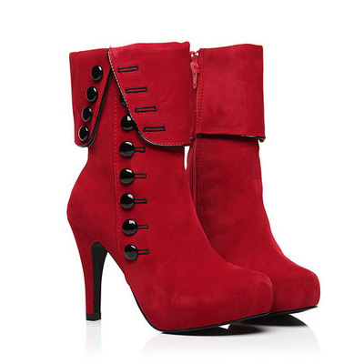 Classy red rivets high heel platform boots