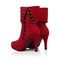 Classy Red Rivets High Heel Platform Boots - Thumbnail 1