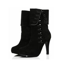 Classy Red Rivets High Heel Platform Boots - Thumbnail 2