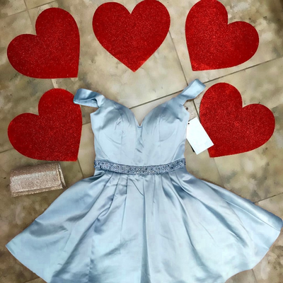 Off the shoulder short junior homecoming dresses waist with beaded - Thumbnail 4