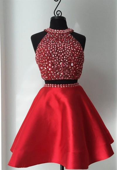 Sparkly Beaded Two Piece Homecoming Dresses for Junior