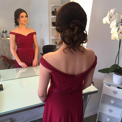 Off the Shoulder Burgundy Long Prom Dresses Evening Dresses