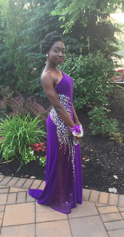 One Shoulder Sheath Chiffon Purple Prom Dresses Crystals women Party dresses