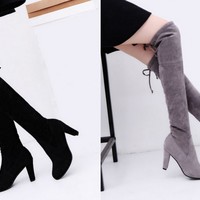 Suede Thigh High Boots - Thumbnail 3