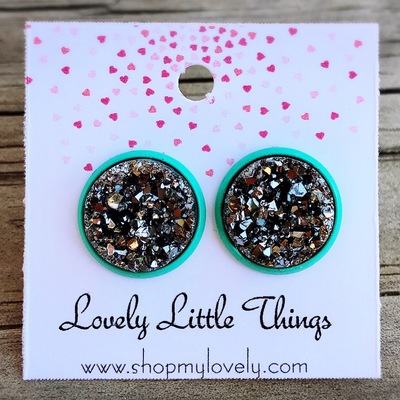 12mm gunmetal studs with teal setting 