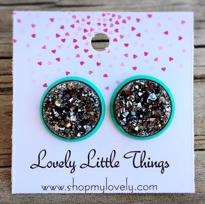12mm Gunmetal Studs with Teal Setting 