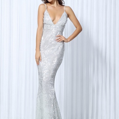 Silver sequin evening gown