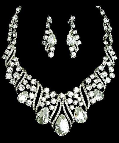 Silver w/Rhinestone & Crystal Necklace Set 