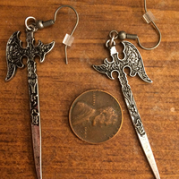 Antique Silver Battle Axe Earrings - Thumbnail 1