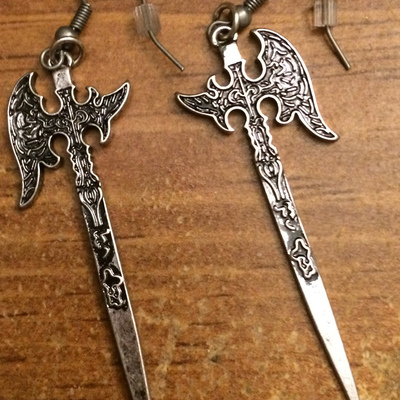 Antique silver battle axe earrings