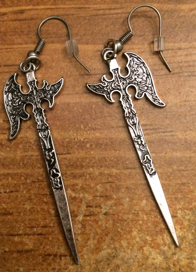 Antique Silver Battle Axe Earrings