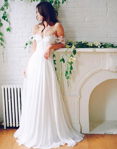 Off the shoulder white Beach Wedding Dresses Brial Gowns