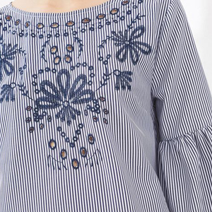 Eyelet Embroidery Stripes Dress - Thumbnail 2