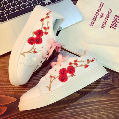 Plum blossom floral embroidered sneakers