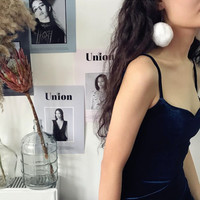 Sexy Navy Blue Velvet Bodycon Cami Dress - Thumbnail 2