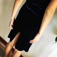 Sexy Navy Blue Velvet Bodycon Cami Dress - Thumbnail 3