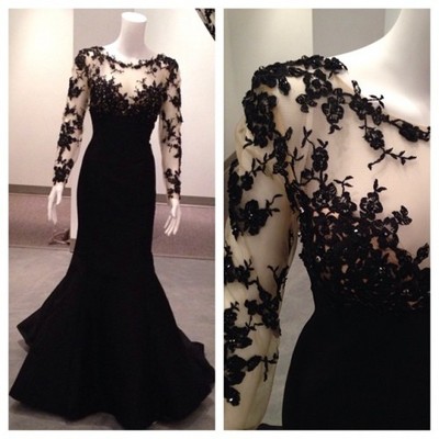 Long Sleeves Mermaid Chiffon Prom Dresses Scoop Neck Lace Women party Dresses