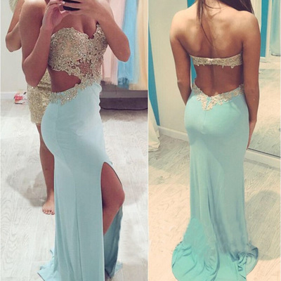Open back mermaid chiffon prom dresses lace beaded women party dresses