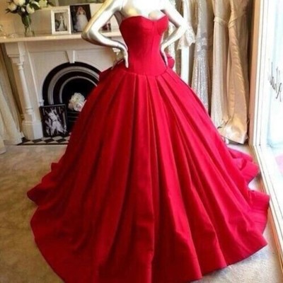 Ball gown a-line satin prom dresses sweetheart neck women party dresses - Thumbnail 3