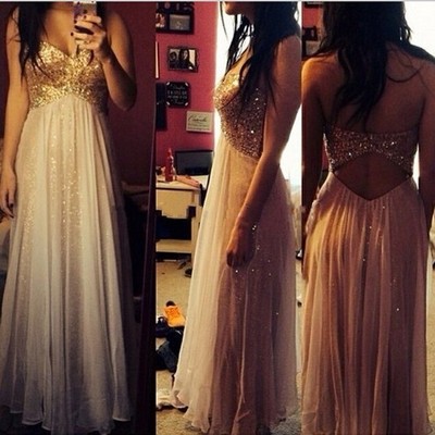 V-neck sequin lace amd tulle prom dresses floor length women dresses