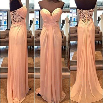 Sweetheart neck long chiffon prom dresses lace floor length women dresses - Thumbnail 3