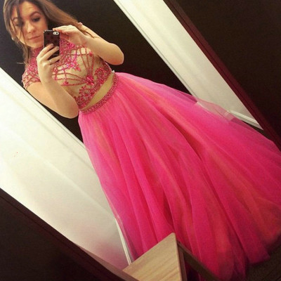 Cap sleeves a-line tulle prom dresses beaded floor length women dresses - Thumbnail 3