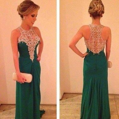 Sweetheart neck chiffon prom dresses crystals floor length women dresses - Thumbnail 2