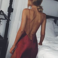 Sexy Spaghetti Straps Burgundy Long Prom Dress with Split Side  - Thumbnail 1