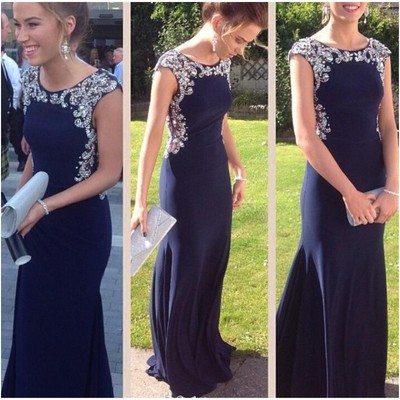Scoop neck mermaid chiffon prom dresses crystals women party dresses - Thumbnail 2