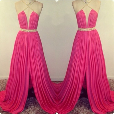 Spaghetti straps a-line chiffon prom dresses floor length pleat women dresses