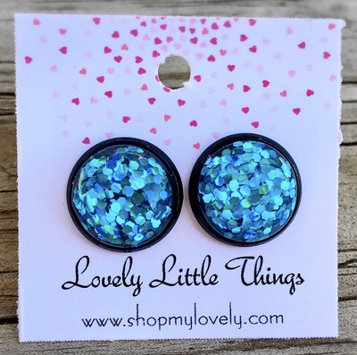12mm Blue Glitter with Black Setting 