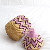 Berber Basket Handwoven Vintage Moroccan Wool Lidded Basket - Thumbnail 1