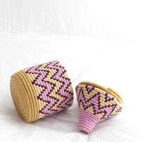 Berber Basket Handwoven Vintage Moroccan Wool Lidded Basket - Thumbnail 2