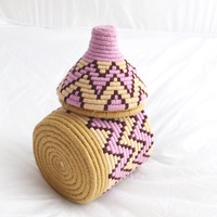 Berber Basket Handwoven Vintage Moroccan Wool Lidded Basket - Thumbnail 4