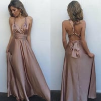 Beauty Sexy Simple Sleeveless Floor Length Prom Dress,V-Neck Criss-Cross Straps Blush Prom Dress with Pleats - Thumbnail 1