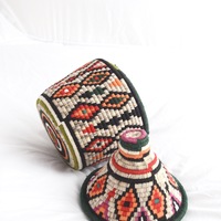 Berber Basket Handwoven Vintage Moroccan Wool Lidded Basket - Thumbnail 3