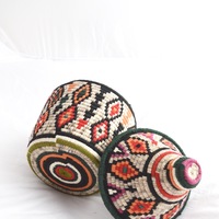 Berber Basket Handwoven Vintage Moroccan Wool Lidded Basket - Thumbnail 4