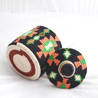  SOLD SOLD SOLD Berber Basket Handwoven Vintage Moroccan Wool Lidded Basket - Thumbnail 4