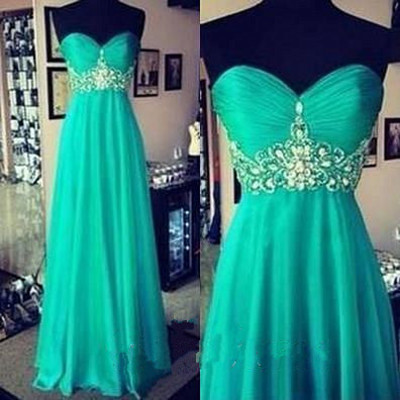 Sweetheart neck long chiffon prom dresses crystals floor length women dresses - Thumbnail 3