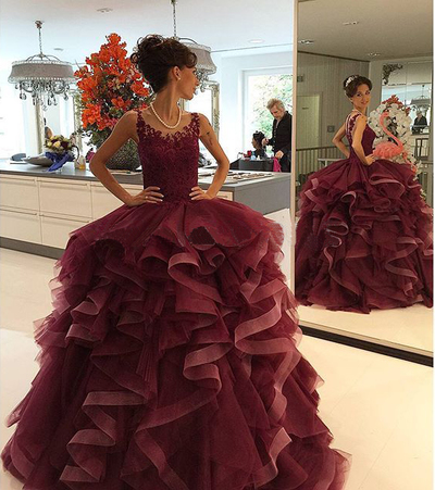 Ball Gown Ruffle Tulle Prom Dresses Lace Floor Lenggh Women party Dresses