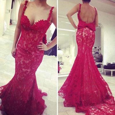 Mermaid lace prom dresses lace floor length women dresses - Thumbnail 3