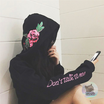 DON'T TALK TO ME ROSE EMBROIDERY HOODIES 
