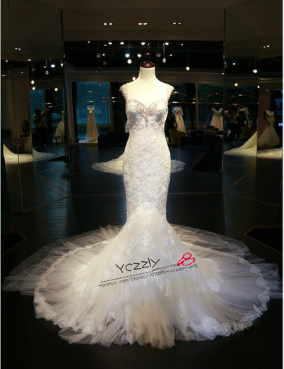 Sexy Backless Mermaid Wedding Dresses White Long Lace Appliques Beaded Tiered Wedding Dress Online Shop China RW185