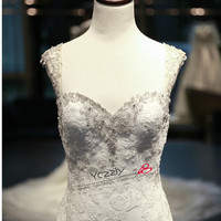 Sexy Backless Mermaid Wedding Dresses White Long Lace Appliques Beaded Tiered Wedding Dress Online Shop China RW185 - Thumbnail 1